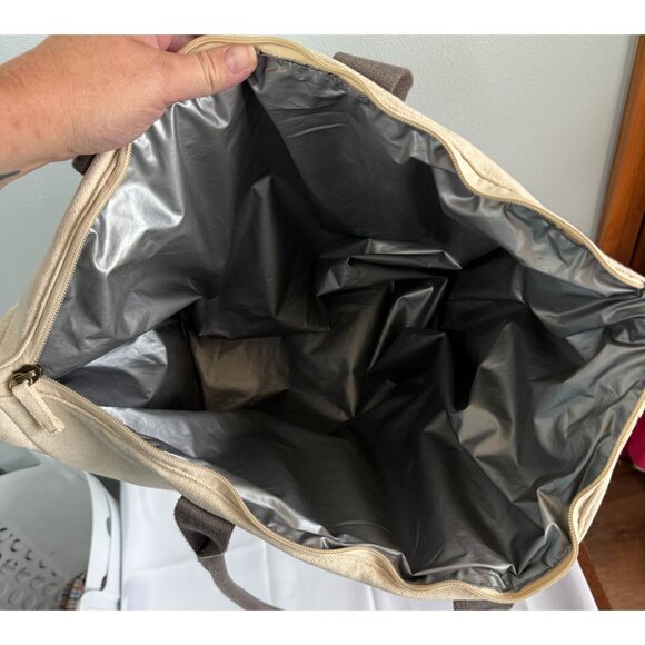 REI West Elm Insulated Picnic Tote Beige/Gray Easy Carry Side Pockets Canvas Top - Picture 7 of 9